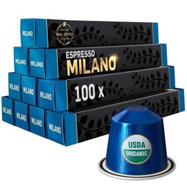 ‘Milano’ Organic Italian Espresso for Nespresso | 100 Organic Aluminum Capsules | The Strongest Organic Espresso in the World! | 100% Nespresso Compatible Pods | Fairtrade