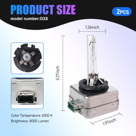 Yumfugu Pack-2 Car Bulb, 6000K D3S Original Replacement Lights Bulbs, 35W Super Bright Bulbs, Universal Car Light Bulbs, Plug and Play High Beam Low Beam Bulb, for Most Cars (White Light)