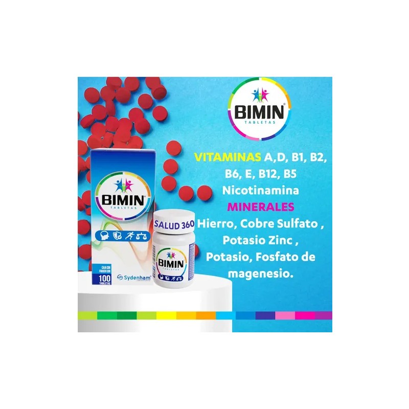 Bimin Polivitaminas Minerales 100 Tab Sydenham Suplemento Sabor