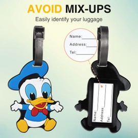 2 Pack Luggage Tag for Suitcases Bag Baggage Travel Tags Identifiers Cute Unique Cartoon Duck Funny Fun Colorful Large Silicone Name Luggage ID Tags for Kids Women Girls Men XLP-0611-2
