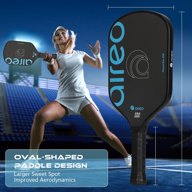 AIREO Falcon Pro O-16 Pickleball Paddle | Raw Carbon Fiber
