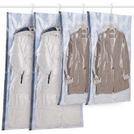 TAILI Hanging Vacuum Bags for Clothes, 4 Packs (2 Long 135 x 70 cm & 2 Short 105 x 70 cm), Vacuum Bags Clothing for Suits, Coats, Jackets, Blue Vacuum Bags Clothing
