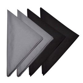 4-Pack Premium Pure Cotton Solid Color Bandanas Square Scarf Headband Wrap 22", Black/Gray