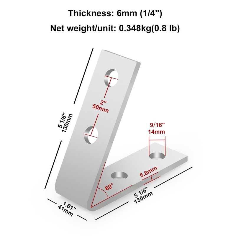 1-5/8”Carbon Steel Strut Channel Bracket, 0.24”Thickness, 1.08 lb/Piece, 60° Inside