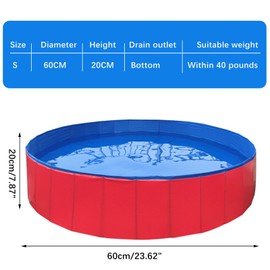 Dog Pool, Dog Pool for Small Dogs, Foldable Dog Pool, 60 x 20 cm Dog Paddling Pool, Paddling Pool for Pets, PVC Dog Pool, Cat Pool, Dog Sprinkler Pad, with Non-Slip Base Drain Valve