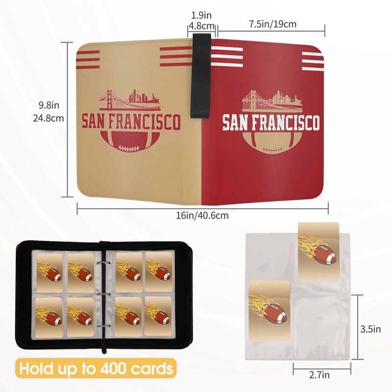 KivolFun San Francisco Football Card Binder with Sleeves, 400 Pocket,