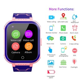 4G Kids Smart Watches, IP67 Waterproof LBS WiFi GPS Tracker Children Smartwatch Phone Call for Boys Girls, Touch Screen Cellphone Camera Voice Video Chat Anti-Lost SOS Learning Toy (Pink)