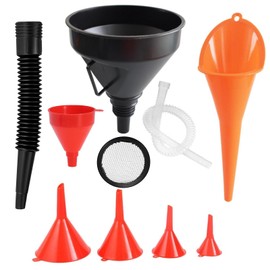 SEPSCO Funnel for Car, 7Pcs Fuel Funnel Universal Right Angle Plastic Funnel Set Wide Mouth with Detachable Spout and Long Funnels for Kitchen Filling Bottles Containers or Motorhome Oil Petrol Water