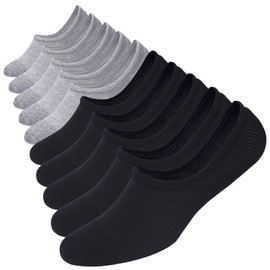 WANDER No Show Socks 10 Pack Cotton Non Slip Low Cut Invisible Loafer Socks Men&Women Boat Liner (Sock Size:9-11, 5black+5gray)
