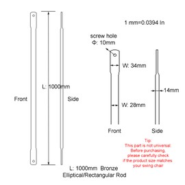 Timyrimy 100cm/39.4inch Garden Swing Replacement Bars, Bronze Metal Elliptical/Rectangular Rods for Hanging Swing Seat to Frame(2PCS/CTN)