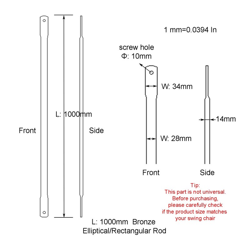 Timyrimy 100cm/39.4inch Garden Swing Replacement Bars, Bronze Metal Elliptical/Rectangular Rods