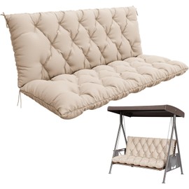 Porch Swing Cushion with Backrest,Waterproof Bench Cushion for Outdoor Furniture,2-3 Seater Replacement Thickened 5 in swing cushion,with Ties,Patio,Outdoor,Backyard and Garden (Sand,60x40 in)