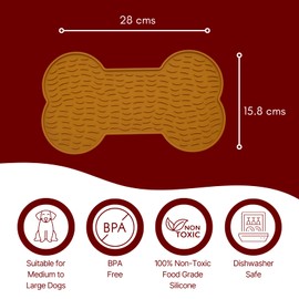 Large Lick Mat for Dogs, DOOGUES Slow Feeder Mat for Anxiety Relief, Non-Slip Suction Cups, Easy to Spread with Peanut Butter, Yoghurt, or Treats, Suitable for Medium to Large Dogs, Bone (Mustard)