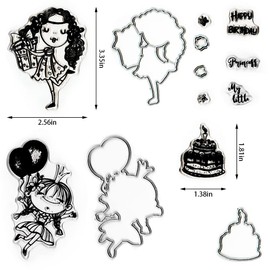 Cute Girls Stamps and Dies for Card Making, Birthday Words Clear Stamp Butterfly Cutting Dies Princess Dies for Card Making Cat Clear Stamps for DIY Scrapbooking Transparent Album Decor Paper Craft
