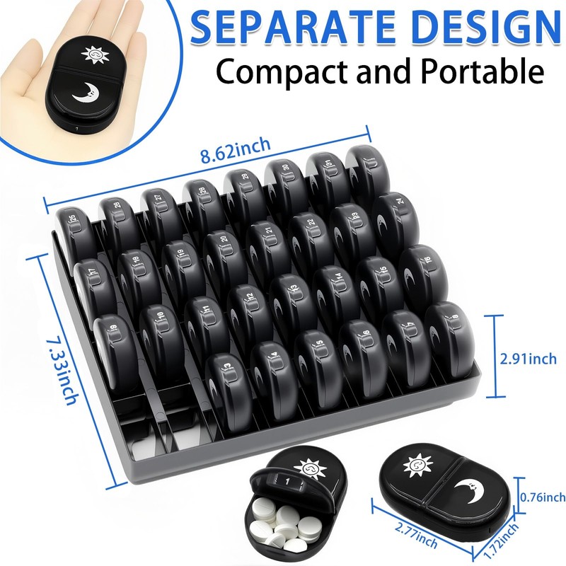 XL Monthly Pill Organizer 2 Times A Day, AM/PM One
