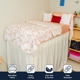 Cottington Lane Extended Ruffled College Dorm Bed Skirt Twin XL 46 Inch Drop, Premium Quality 1800 Brushed Microfiber Extra Long Dust Ruffle, Cream