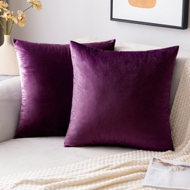 EMEMA Velvet Cushion Covers Aubergine Decorative Throw Pillow Case 12x20 Inch 50x50 cm Pillow Covers for Livingroom Sofa Bedroom Pack of 2