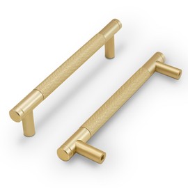 COTYKILEY 10 Pack 3.75 Inch(96mm) Brushed Brass Cabinet Handles Gold Knurled Kitchen Cabinet Pulls Cabinet Door Handles Kitchen Cabinet Hardware Cupboard Drawer Pulls Dresser Handles