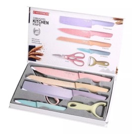 millerhous Set Kit Cuchillos Chef Recubrimiento Cerámica Colores Pastel
