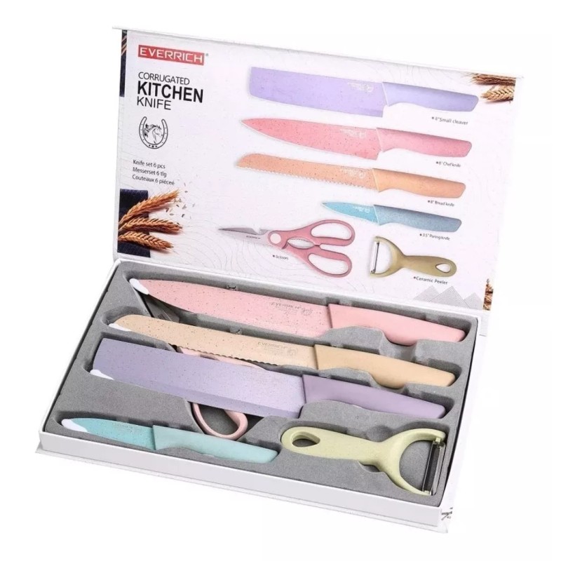 millerhous Set Kit Cuchillos Chef Recubrimiento Cerámica Colores Pastel
