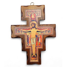 Wooden Crucifix San Damiano Wall Mounted Made in Umbria Italy 19 x 14 cm