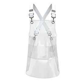 Funnytek Hair Stylist Apron for Women, Beauty Salon Clear Apron with Pockets Cross Back Adjustable Strap Waterproof Hairdresser Barber Nail Tech Work Aprons 31.5 inch Long