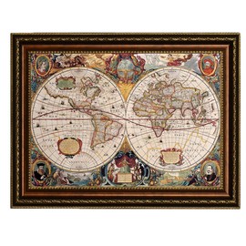 Eliteart-Old Vintage World Map Oil Painting Reproduction Giclee Wall Art Canvas Prints-Framed Size:39" x 28"