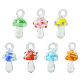 DanLingJewelry 14Pcs Handmade Mushroom Lampwork Pendants Mixed Colours Forest Plant Mushroom Glass Beads Charms for DIY Jewellery Making