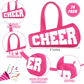 Yeyeplum 24 Pcs Cheer Bag Bulk Cheerleaders Tote Gift Bags Non Woven Cheerleading Travel Duffel Packet for Women Snacks Treat Candy Small Sports Team Party Supplies(Pink)