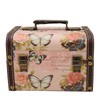 Treasure Chest Box Pink Butterfly Pattern Exquisite Retro Wooden PU
