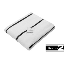 COTTON CRAFT Pool Lounge Chair Cover - 2 Pack Terry Towel Chaise Lounge Cover - Soft Cotton Absorbent Striped Towel Beach Chair Cover - Oversized 32 in W x 82 in Length x 7 in Pocket – White Black