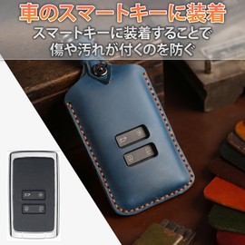 Felimoa Smart Key Case, For Renault, Cowhide Leather, Cover, Key Chain, navy