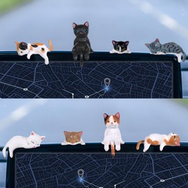 Tucnoeu 8pcs Cute Cat Fingurine, Mini Cat Figurines, Computer Monitor Decor, Car Accessories Interior, Mini Resin Cats for Computer Monitors, Car Screens, Desks