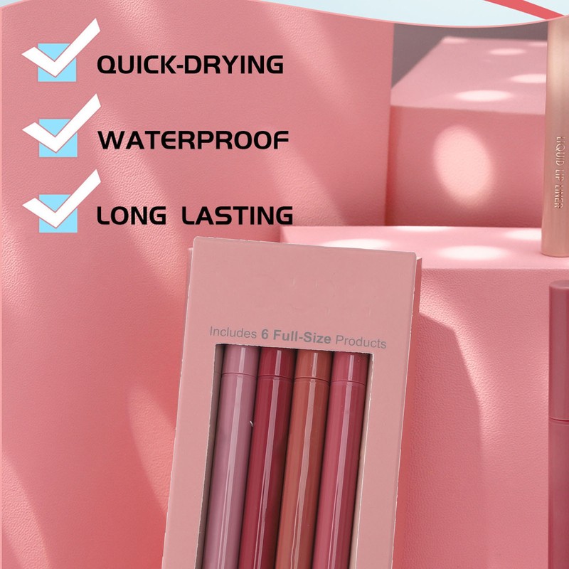 6 Colors Liquid Lip Liner Quick Drying Waterproof Long Lasting