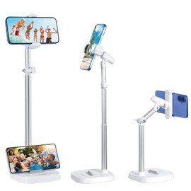UTEBIT Height Adjustable Cell Phone Stand for Desk 360° Rotating, Computer Office Desk Accessories for iPhone 16 Holder Women Kitchen Essentials Fits All Mobile Phones(White)