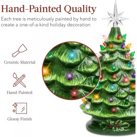 Best Choice Products 15in Ceramic Christmas Tree, Pre-lit Hand-Painted Tabletop