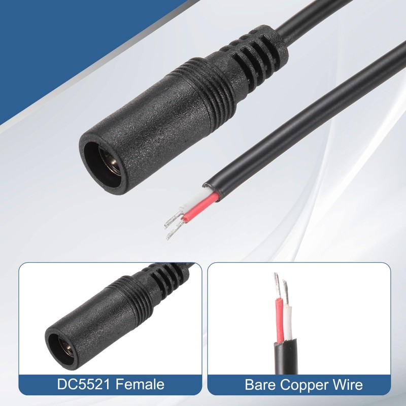 sourcing map 5pcs DC Power Pigtails Cable, 5.5 x 2.1mm