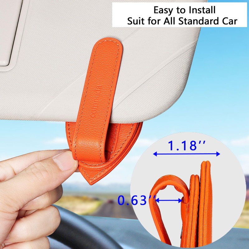 compuda 2-Pack Visor Sunglass Holder - Genuine Leather Sunglass Visor