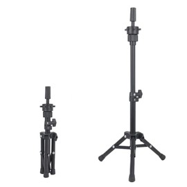 VEELTRAS Wig Stand Tripod Adjustable Metal Mini Wig Head Stand for Training Mannequin Heads and Canvas Block Head(black)