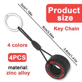 JAZOKA 4pcs Car Wheel Keyring Small Keychain, Steel Ring to Attach to your Keys, Bag