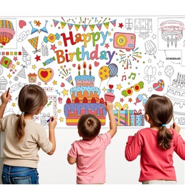Zharkoo Birthday Coloring Tablecloth for Kids, Happy Birthday Table Cover, 31 x 72 Inch Giant Coloring Poster, DIY Drawing Tablecloth for Home Parties, Kids Party Decor
