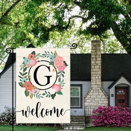 YeeCASE Monogram Letter Garden Flag Floral 12x18 Inch Double Sided for Outside Small Burlap Family Last Name Initial Yard Flag (G)