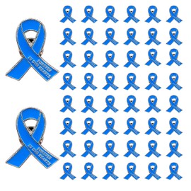 50 Pcs Memorial Ribbon Pins Funeral Metal Pins Forever In Our Hearts For Funeral Mourning Event (blue)