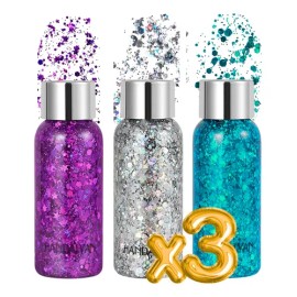 3 Pzs Body Glitter Maquillaje Cabello Cuerpo Brillos Colores Tono Del Maquillaje Paquete 2