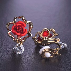 MECHOSEN Women's Earrings, Pierced Style, Cute, Popular, Rose, Flower, White Day, Birthday, Anniversary, Copper, Quartz