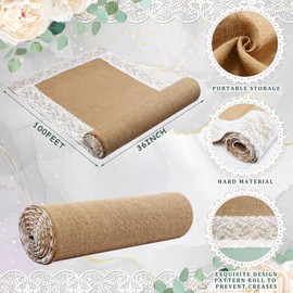 Preboun 3ft x 100 ft Natural Burlap Wedding Runner Aisle Outdoor for Wedding Ceremony Wide Aisle Runner with Lace Jute Rustic Burlap Decorations Outdoor Beach Garden Church