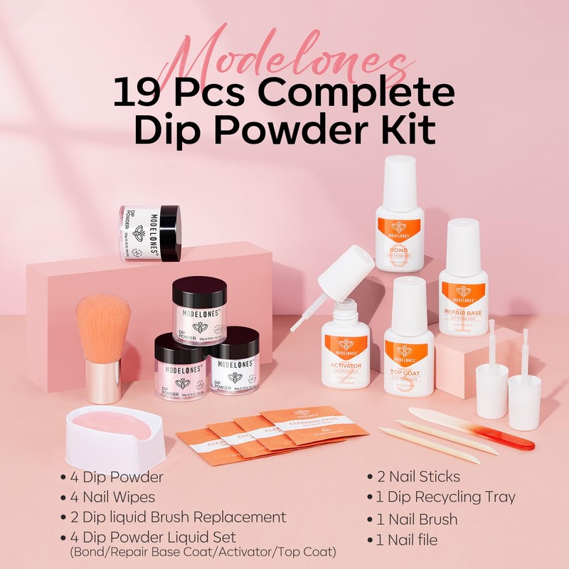 Modelones Dip Powder Nail Kit, 4 Colors Clear Nude White