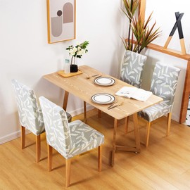 TOMMO Dining Room Chair Covers Set of 6, Stretch Removable Washable Spandex Dining Chair Slipcovers Protectors, Kitchen Chair Covers for Dining Room Party Hotel Ceremony Banquet(Summer bamboo leaves)