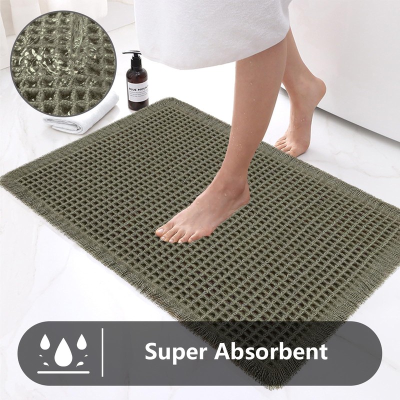 AIBIIN Waffle Pattern Bath Mat Super Absorbent Non Slip Machine