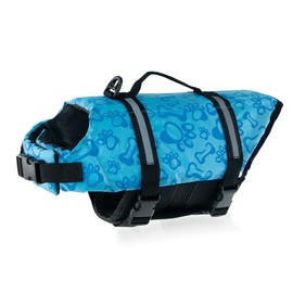 GabeFish Dog Life Jacket Vest Safety Clothes Collar Harness Saver Pet Swimming Preserver Reflective Strip Swimwear BoneBlue 2X-Small